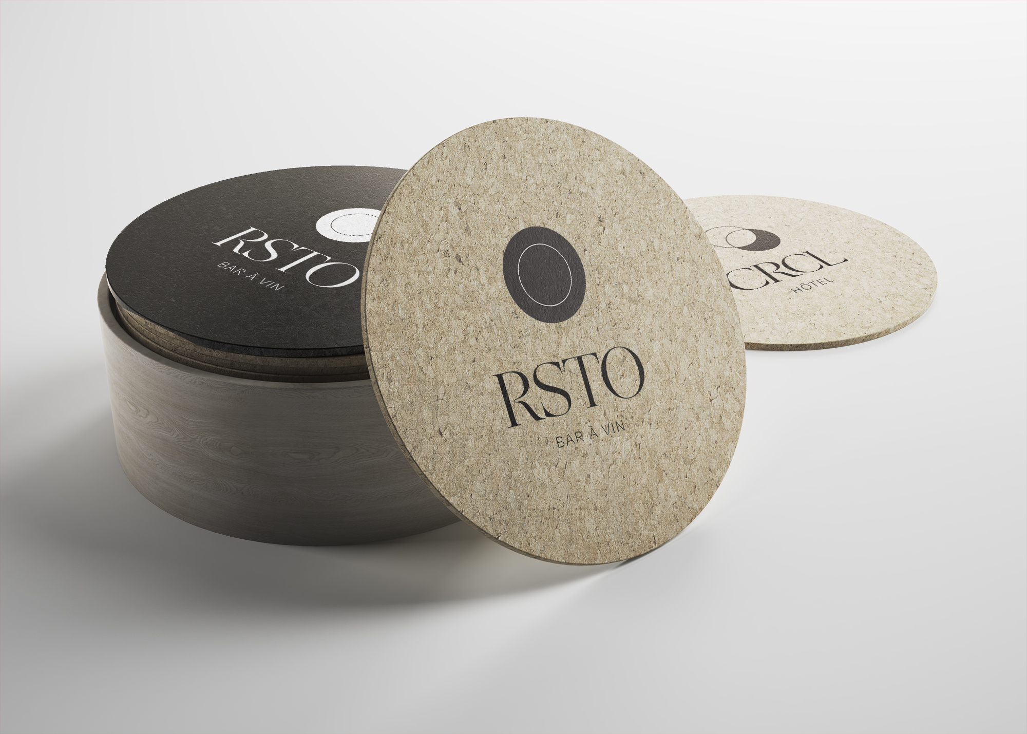 Mockup of CRCL branded coasters.